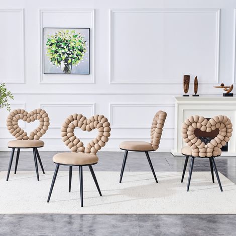 Chaises de salle à manger en velours camel (lot de 2) – Dossier ajouré triangulaire, pieds en métal noir laqué, robustes pour salles à manger, vestiaires et salons (1/5)