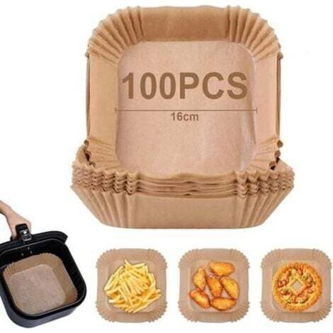 Lot de 100 feuilles de papier sulfurisé jetables pour friteuses à air, 16 cm, antiadhésives, résistantes à l'huile.-AquaForge (1/5)