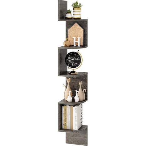 GOPLUS Etagere Murale à 5 Niveaux, 20 x 20 x 126 CM, Etagere Angle Murale Flottante, Organisateur de Rangement, Gain de Place, Moderne, Charge 50KG, Idéal pour Salon, Chambre, Bureau (Gris) (1/5)