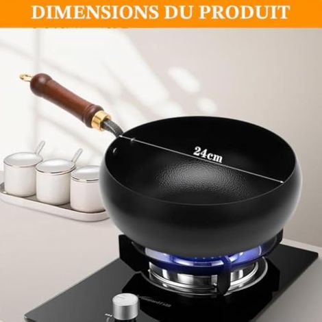 Poêle en fer non revêtue forgée, poêle en fer, marmite en fer forgé à la main avec fonction de stockage de la chaleur, poêle antiadhésive, grande casserole pour cuisinière à gaz et à (1/4)