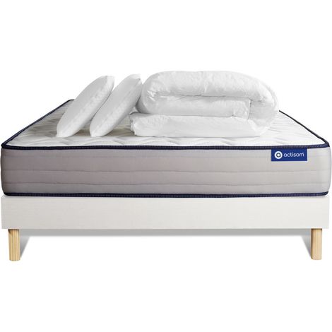 Komplettpaket Bett - Matratze 180x200 cm + Boxspringbett mit Lattenrost (im Set) + 2 Kopfkissen + Bettdecke - Actimemo Form