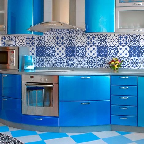 Sticker Mural Carrelage adhésif Cuisine Salle de Bain - 9 STICKERS CARRELAGES AZULEJOS BLEU SANTORIN - 9stickers20x20cm (1/5)