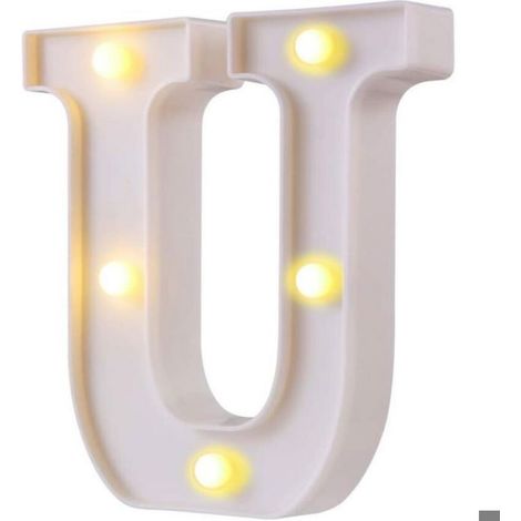 Lampe Lettre Lumineuse LED - - U - Blanc - Décoration mariage & fête - Lettre alphabet
