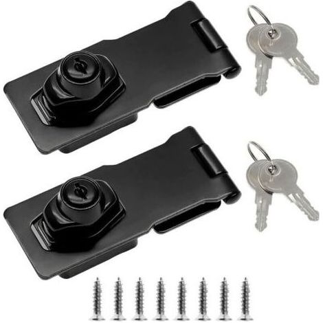 Lot de 2 serrures à moraillon de 6.3 cm avec clés, loquets à moraillon en acier inoxydable avec bouton rotatif pour petite porte, noir (1/4)
