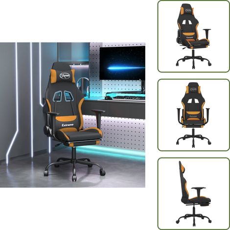 The Living Store Chaise de jeu avec repose-pied Noir et orange Tissu - Confort de jeu (1/5)