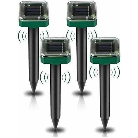 Lot de 4 piquets répulsifs à taupes solaires - Répulsif à taupes à ultrasons - Élimination des taupes à énergie solaire pour taupes, serpents, campagnols, gophers et autres animaux (1/5)