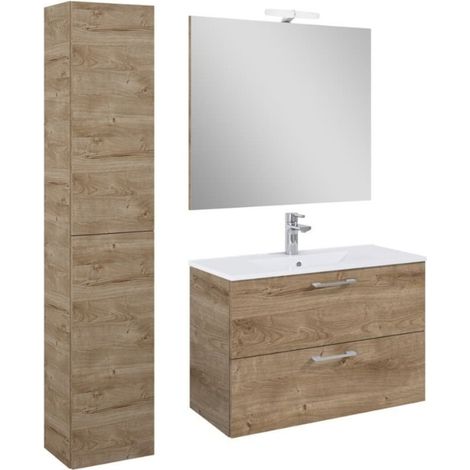 Set complet avec miroir et éclairage LED - Lea - Vasque en céramique - 81,4 cm × 55 cm × 41,7 cm - Chêne (1/5)