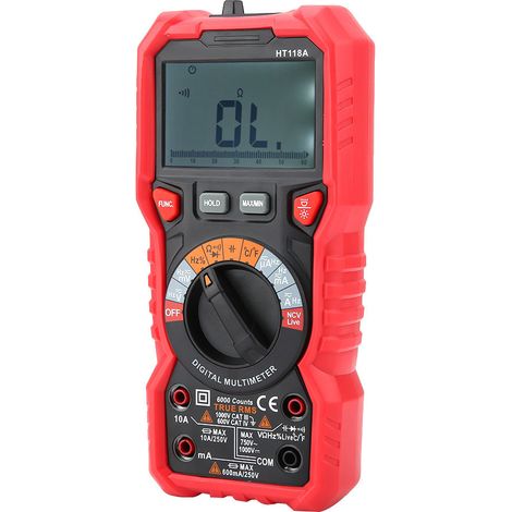 HT118A Hand-Digitalmultimeter AC/DC Volt Ampere Ohm Kapazität Hz Temperaturtester mit Taschenlampe (1/5)