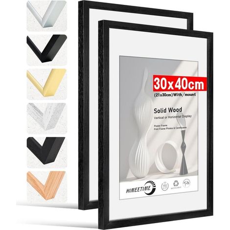 Bilderrahmen 30x40 Passepartout A4 21x30cm Holz  Schwarz 30x40cm 2x (1/5)