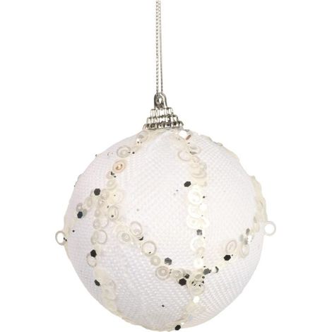 Pallina decorativa bianca con glitter argentati (1/2)