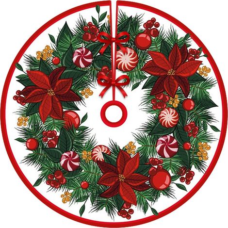 Falda para árbol de Navidad, estampado de corona, decoración para la base del árbol de Navidad, 90 cm de diámetro (1/5)