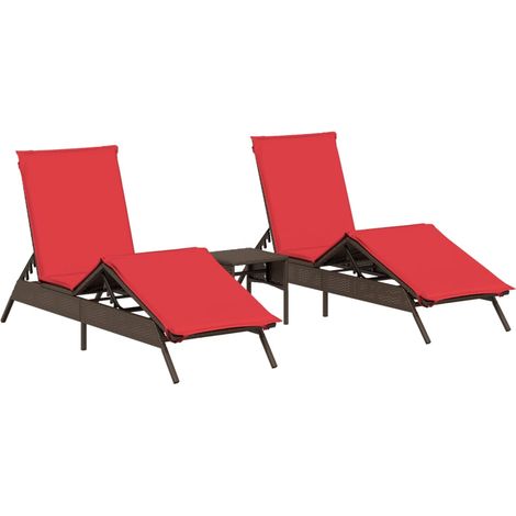 Maison Exclusive - Sonnenliegen 2 Stk. mit Tisch Braun Poly Ratta