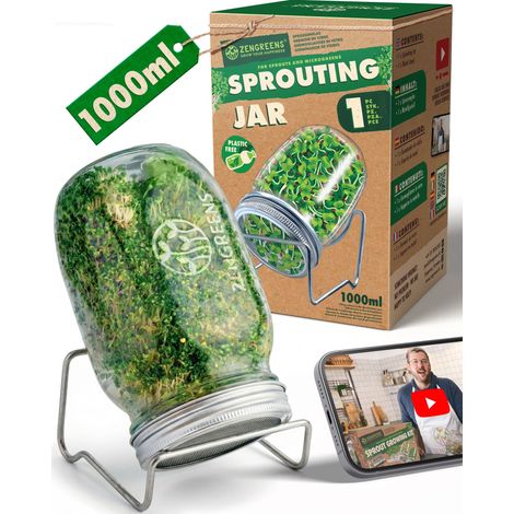 Germoir en verre 1 litre avec couvercle tamis et support inox