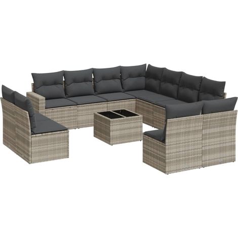 Maison Exclusive - Set Divano Giardino 12 pz con Cuscini Grigio Chiaro Polyrattan (1/3)