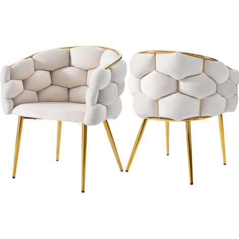 Lot de 2 chaises en velours beige avec pieds en métal doré pour salle à manger et salon (1/5)