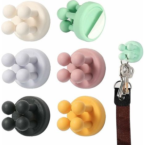 6 Pièces Supports Muraux pour Brosse à Dents, Porte-Brosse à Dents Mural en Silicone, Auto-Adhesif Crochets Adhésif pour Salle de Bain, Cuisine, Bureau, Prise d'alimentation, câble, Rasoir, clés (1/5)