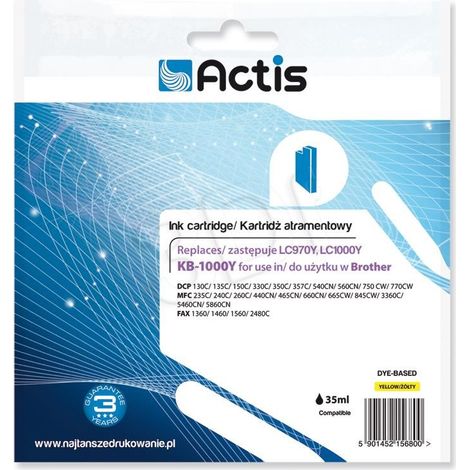 ACTIS KB-1000Y - Tinta amarilla para impresoras Brother - reemplazo para LC1000Y/LC970Y
