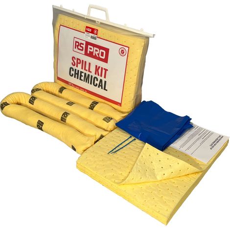Kit de déversement contient 1 sac et attaches, 2 boudins de 1,2 m, 20 tampons 550 x 450 x 100 mm pour Produit chimique ( Prix pour 1 Kit )