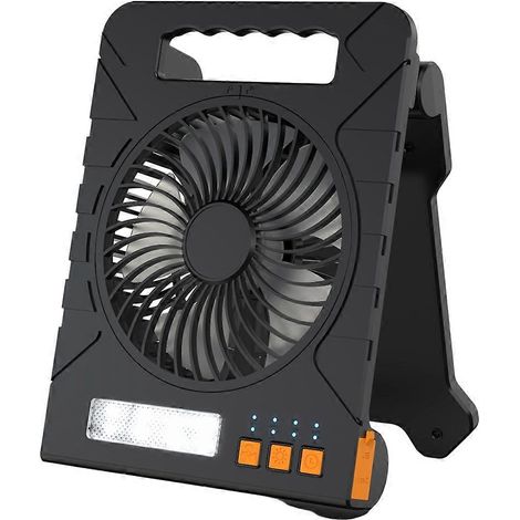 Tragbarer, faltbarer Solarventilator mit LED-Laterne für Camping, Angeln, Strand, Auto und Outdoor-Aktivitäten zu Hause (schwarz). (1/5)
