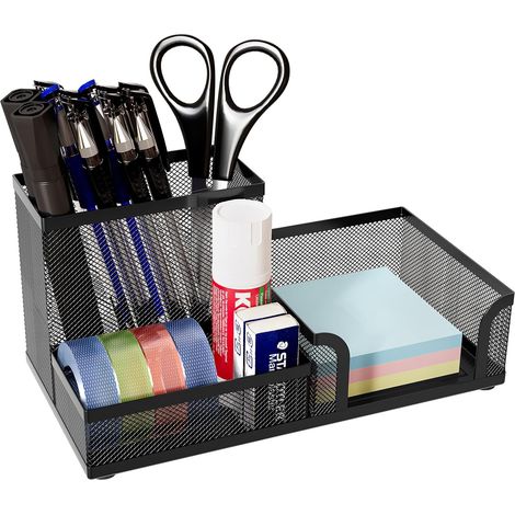 3 Compartiments Métal Organisateur de Bureau Range Bureau Rangement Bureau Pot à Crayon Porte Stylo,Noir (1/5)