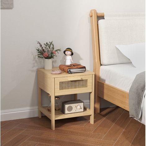 CHICFURN comodino 40 x 40 x 48,4 cm in legno naturale con cassetto e vano in rattan (1/5)