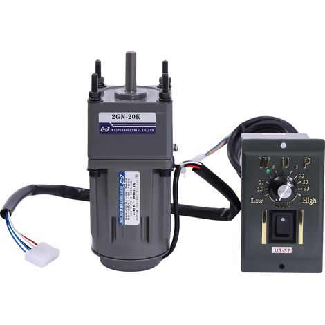 Motorreductor, control de velocidad ajustable, diseño compacto, color gris, enchufe europeo. (1/2)