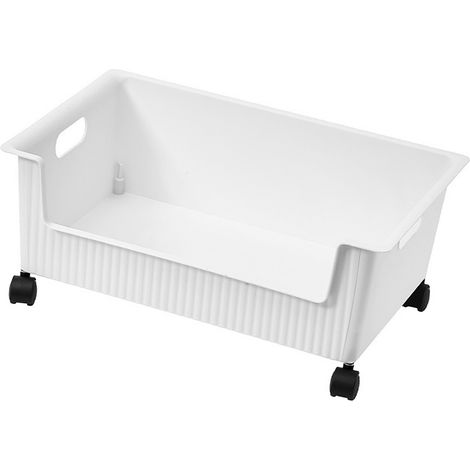 Boîte de rangement en plastique à roulettes, grande capacité, facile à déplacer, bac organiseur pour salle de classe, livres et sacs, blanc (1/5)