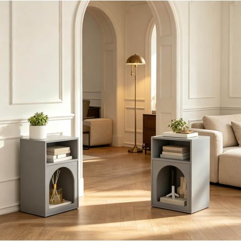 Set di 2 comodini in MDF grigio con vani aperti 40 x 30 x 60 cm OKWISH (1/5)