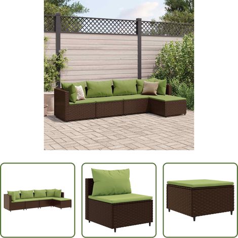 Gartenmöbel - 5-tlg. Garten-Lounge-Set mit Kissen Braun Poly Rattan (1/5)