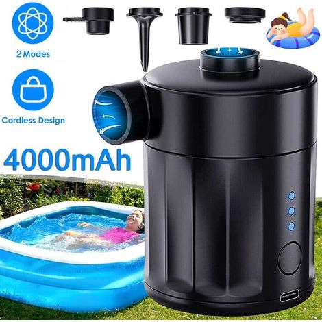 Elektrische Luftpumpe, tragbare 4000-mAh-Elektropumpe, Luftmatratzenpumpe mit 4 Düsen