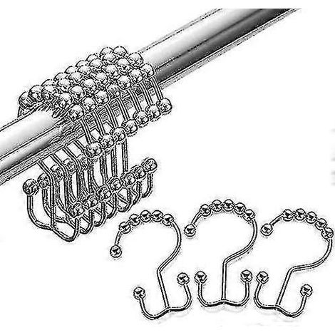 Duschvorhanghakenringe, Duschvorhangringe aus Edelstahl, Metall-Doppelgleithaken für