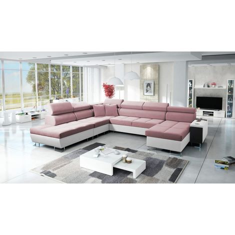 Großer multifunktionaler Eckschrank Morena X,  Kunstleder/Uttario Velvet Weiß/Rosa Rechts (1/5)