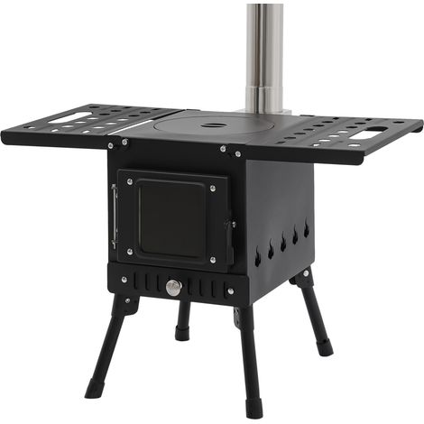 Petit poêle à bois de camping - Petit poêle à bois - Petit poêle à bois - Réchaud de tente portable pour camping, extérieur, camping - Avec tuyaux de cheminée - 55 x 22 x 56 cm - Noir (1/5)