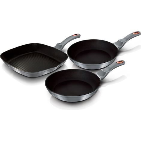 Berlinger Haus Moonlight Set 2 Sartenes y Grill 20-24-28cm Inducción, Aluminio Forjado, Antiadherente Ecológico sin PFOA  Gris