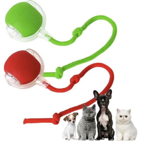 Conjunto de 2 juguetes interactivos para gatos, pelotas eléctricas para perros, juguetes para gatos de interior, juguetes con ruedas ajustables, pelotas eléctricas. (Rojo y verde)