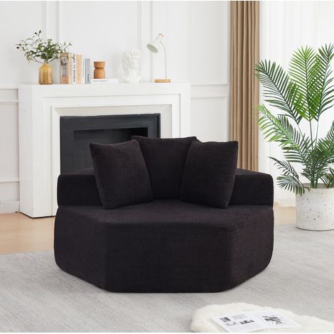 Fauteuil modulable hexagonal en chenille noire avec 3 coussins OKWISH (1/5)