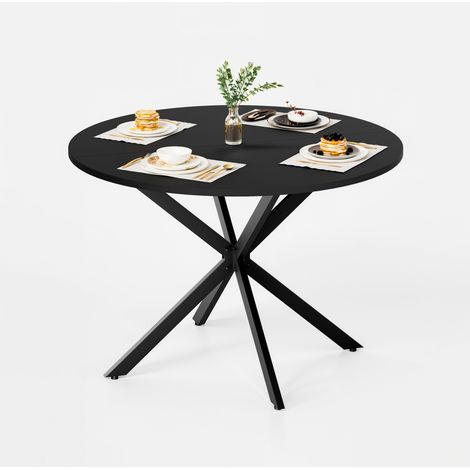 Table à manger ronde 120 cm noire avec pieds en X en métal, pour 4 à 6 personnes, style industriel pour cuisine, salle à manger ou home office CHICFURN (1/5)
