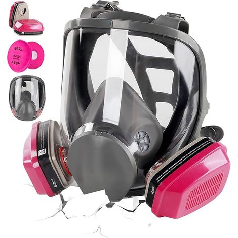 Vollgesichts-Atemschutzmaske mit 60921- und 2097-Filtern, wiederverwendbar, nuklear- und chemisch-schutzsichere Gasmaske für Spritzlackier- und Schleifarbeiten (1/5)