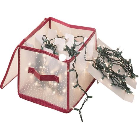 Organisateur De Guirlandes De Noël Boîte Zippée Avec 5 Réels Séparateurs Boîte De Rangement Avec Poignée Renforcée Pour Sous-Sol Garage Placard (1/5)
