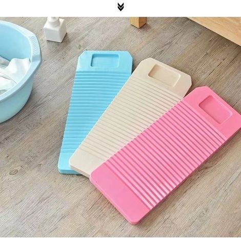 Tabla de lavar de plástico de 3 piezas, tabla de lavar engrosada, con soporte para jabonera, 45182cm (rosa+blanco+amarillo) (1/5)