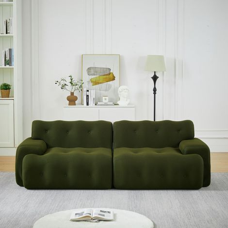 Canapé Cloud, deux places extra-larges – larges accoudoirs et design moderne, orné de boutons décoratifs. Canapé incurvé, idéal pour les salons et les appartements. Aucun montage requis. (1/5)