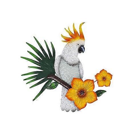 Metallene Papageien-Wanddekoration, farbenfrohe Papageienfigur für den Außenbereich