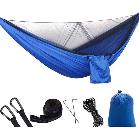 Hamac bleu avec moustiquaire, capacité de charge de 300 kg, en nylon respirant, double, ultraléger, portable, de camping (1/5)