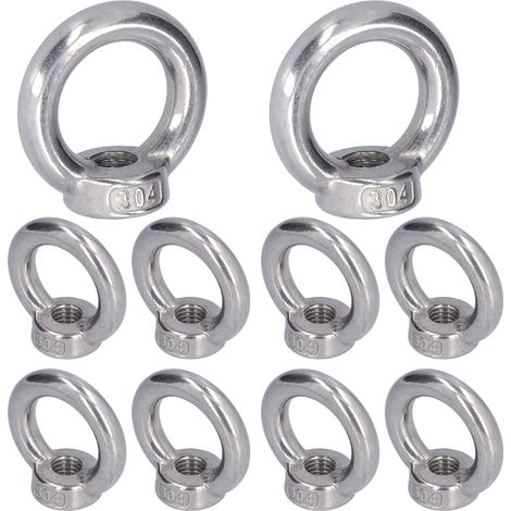 10pcs Écrou à œil de levage, Écrou de levage de Boulons à œil en acier inoxydable pour grues d'ingénierie, métallurgie, chargement ferroviaire(M10) (1/5)