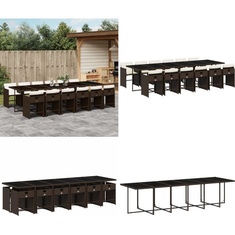 13-tlg. Garten-Essgruppe mit Kissen Braun Poly Rattan - Gartengestelle - Gartenmöbelset - Esstisch - Outdoor Möbel - Terrassenmöbel - Home & Living (1/5)