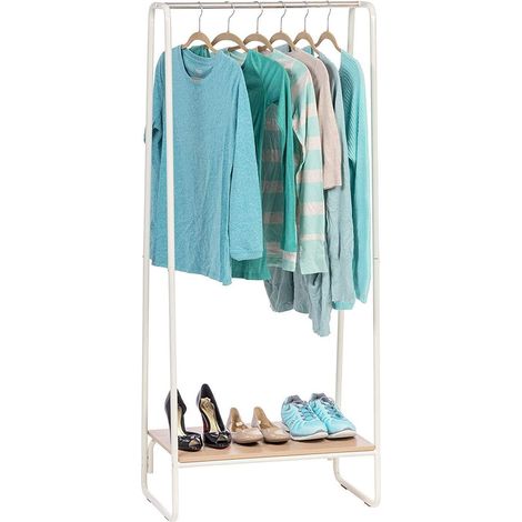 Iris Ohyama Perchero metálico, con 1 Estante, Blanco, Diseño Moderno, Marco Resistente, Antideslizante, para Dormitorio, Estudio, Armario, Ropa y zapatos, Secado, Montaje fácil, PI-B1