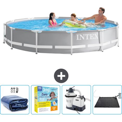 Piscine ronde prisme frame Intex - 366 x 76 cm - Grise - Incluse Accessoire CB69