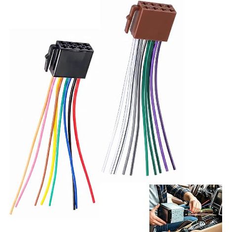 2 Pièces Adaptateur Autoradio, Connecteur DIN ISO Autoradio 8 Broches, Faisceau de Connexion pour Alimentation et Haut-Parleurs Compatible avec Installation Facile Audio Sans Perte (1/4)