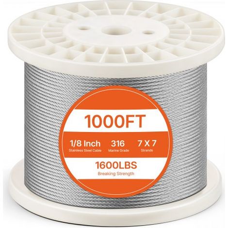 Drahtseil-Set, Ф3,18mmx305m, 316 Edelstahlkabel mit Schneider und Handschuhen, 7,1kN Bruchfestigkeit, 7 x 7 Litzen, Bauqualität für Handläufe, Treppen, Terrassen, Zäune im Freien (1/5)