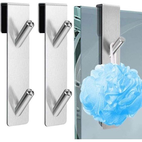 2 Pièces Crochet Paroi de Douche Verre,Crochet de Douche en Acier Inoxydable,Porte Serviette Salle de Bain Sans Percage,Crochets de Porte de Douche,Pour Suspendre Set de Douche,Serviette(Argent (1/4)